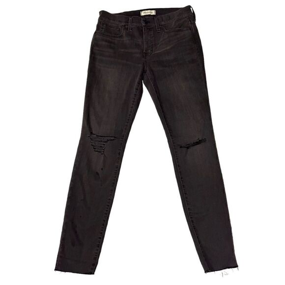 Madewell Black High-Rise Distressed Raw Hem Skinny Jeans Size 29T - Picture 7 of 9